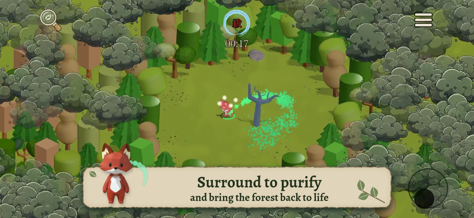 Akari surrounding a corrupted tree with her magic trail